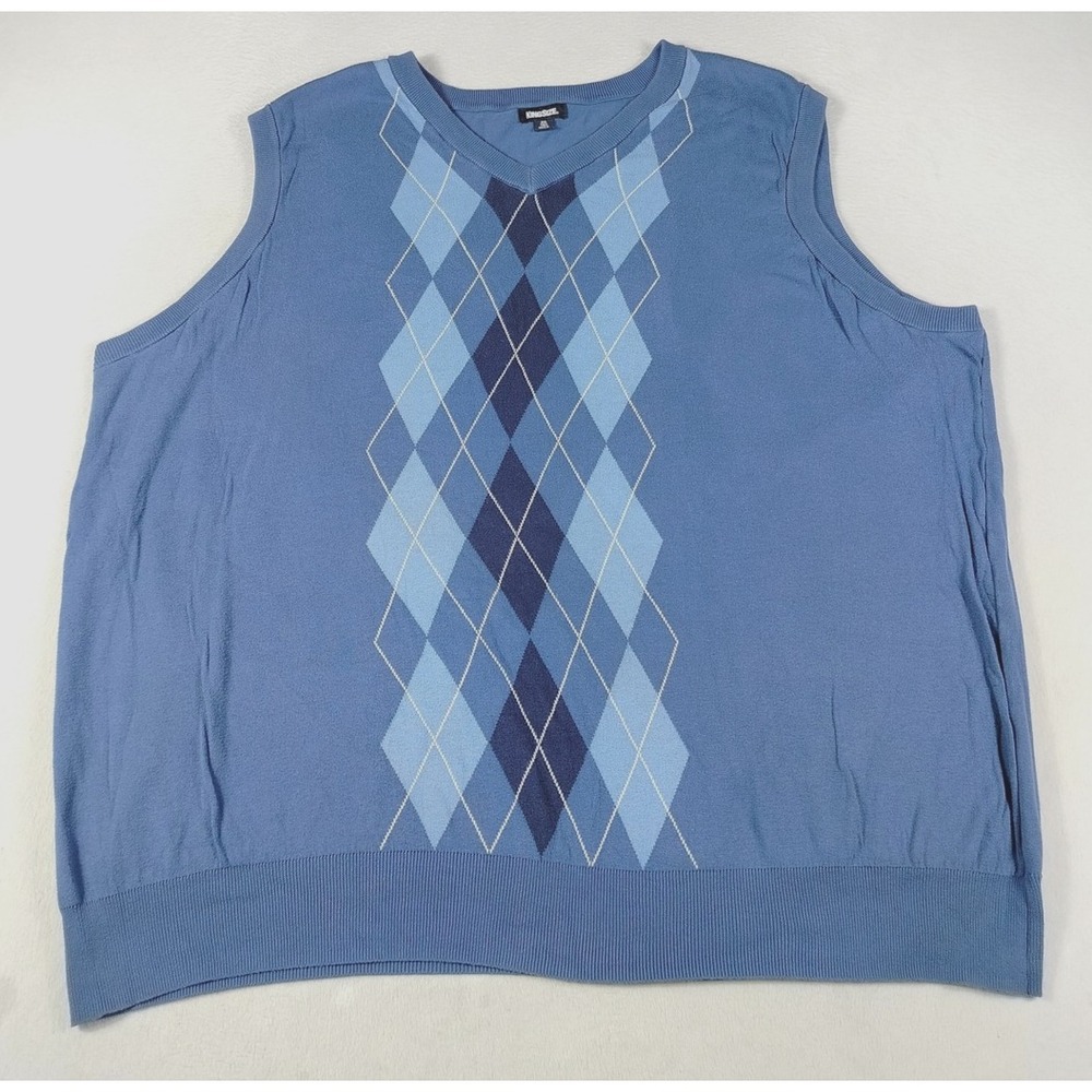 KingSize Sweater Vest Mens 6XL Tall Blue Argyle Crewneck Grandpacore Preppy